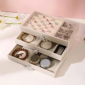 Фланелеттовая шкатулка для драгоценностей, шкатулка для драгоценностей с тремя ящиками, прозрачная шкатулка для драгоценностей, акриловая шкатулка для драгоценностей M розовый
