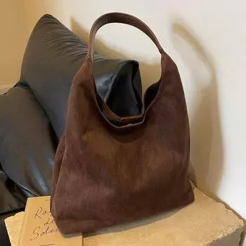 Фланелевая большая сумка женская осенне-зимняя универсальная сумка через плечо ретро большая вместительная сумка-тоут Tide 36*13*31 коричневый