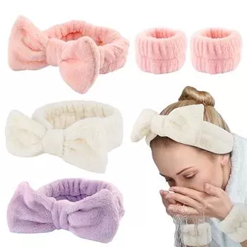 Фланелевая косметическая повязка на голову, держатель для макияжа, толстая и мягкая эластичная лента с бантом для мытья лица, душ, спа, инструменты для макияжа