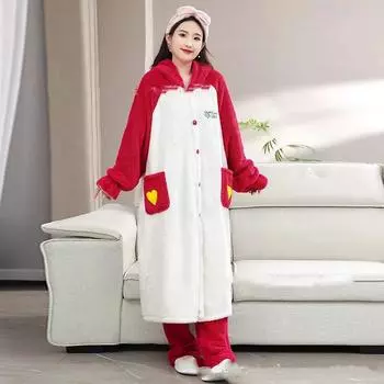 Фланелевая ночная рубашка халат косплей с капюшоном плюшевая одежда для сна зимняя милая толстая теплая ночная рубашка для женщин с капюшоном пижама длинная M синий