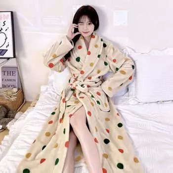 Фланелевая ночная рубашка женская зимняя свободная мода больших размеров банный халат домашний сервис утолщение One size