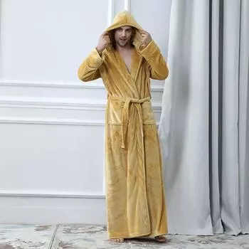 Фланелевая пижама мужская с капюшоном утепленная пижама коралловый бархат мужской халат зимний халат мужской халат M