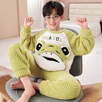 Фланелевая пижама с рисунком для мальчиков - длинный рукав, круглый вырез, коралловый флис, осень/зима 10 [103-113CM]