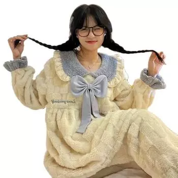 Фланелевая пижама, женский ночной костюм, зимняя домашняя одежда, новый комплект из кораллового флиса, большой размер, домашняя одежда, теплая для улицы, домашняя одежда M