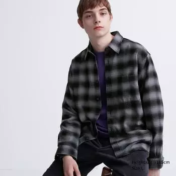 Фланелевая рубашка в клетку UNIQLO (Обычный цвет с длинным рукавом) И