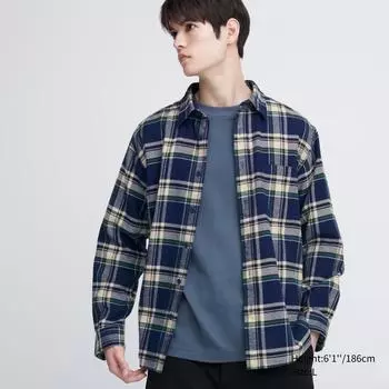 Фланелевая рубашка в клетку UNIQLO (Обычный цвет с длинным рукавом) К
