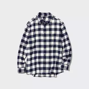 Фланелевая рубашка в клетку UNIQLO с длинными рукавами и стандартным воротником G 01 OFF WHITE/Men M