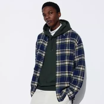 Фланелевая рубашка в клетку UNIQLO с длинными рукавами и стандартным воротником K