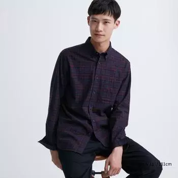 Фланелевая рубашка в клетку UNIQLO (Воротник на пуговицах с длинным рукавом) D