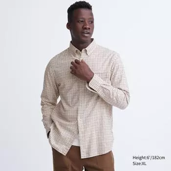 Фланелевая рубашка в клетку UNIQLO (Воротник на пуговицах с длинным рукавом) К