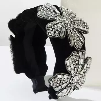 Фланелевая Тканая Три Цветка Инкрустированные Стразами Супер Блестящая Повязка на Голову Банкетная Элегантность Увеличенные Расширенные Аксессуары для Волос