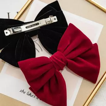 Фланелевая заколка для волос с бантом, зима-весна, женская большая заколка для волос, красные украшения для волос, зажим для хвоста красный