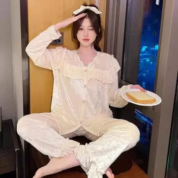 Фланелевая женская пижама, осенне-зимняя пижама, ретро-стиль, бархатная пижама, женская теплая пижама, женская пижама из 2 предметов, домашняя одежда S