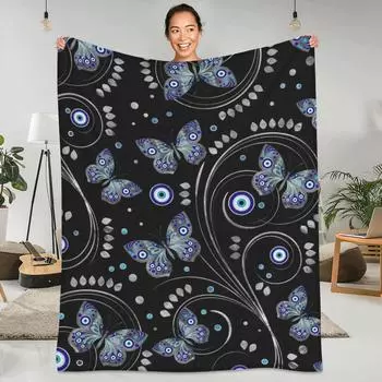 Фланелевое одеяло с бабочкой и сглазом, качественное теплое мягкое одеяло с абстрактными животными, осеннее кресло, диван-кровать, графическое покрывало 30*40in