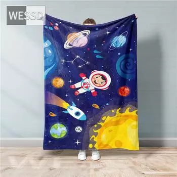 Фланелевое одеяло с рисунком космоса для мальчиков, астронавт Вселенная, тонкое флисовое покрывало и одеяло, летнее детское одеяло для путешествий 80x100cm