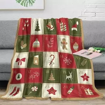 Фланелевое одеяло утолщенное рождественское праздничное рождественское украшение для кровати и дивана максимальный комфорт M зелёный/красный
