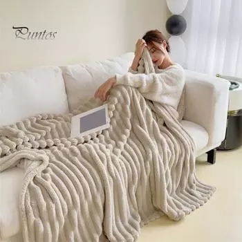 Фланелевое одеяло, утолщенное, с искусственным кроликом, плюшевое, с пузырьковой текстурой, однотонное, для офиса, дома, кровати, дивана, для путешествий, уютное, теплое, зимнее одеяло S розовый