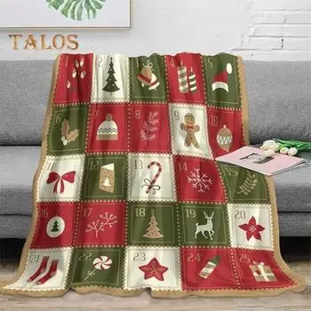 Фланелевое одеяло, утолщенное, в рождественском стиле, праздничное, рождественское, с принтом, для украшения кровати, дивана, максимальный комфорт, фланелевое, очень теплое, для дивана, для сна в офисе M зелёный/красный