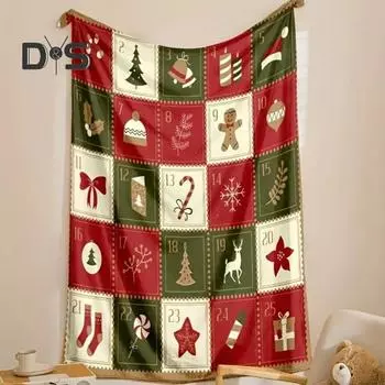 Фланелевое одеяло, утолщенное, в рождественском стиле, праздничное, рождественское, с принтом, для украшения кровати, дивана, максимальный комфорт, фланелевое, очень теплое, для дивана, для сна в офисе M зелёный/красный