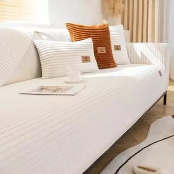 Фланелевой чехол для дивана, зимний утепленный, теплый, мягкий, плюшевый, подушки с вертикальными линиями, Нескользящий кожаный диван для гостиной, спинка, подлокотники 70x70cm 1pcs