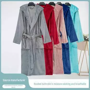 Фланелевой халат с капюшоном: Уютная осенне-зимняя одежда для пар One Size фиолетовый