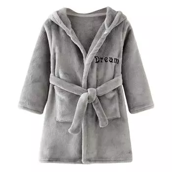 Фланелевой хлопковый детский халат с капюшоном для девочек и мальчиков с буквенным принтом, банное полотенце для малышей, зимняя детская одежда для сна 110