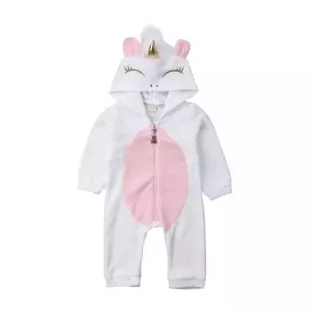 Фланелевой Ropa Bebe для маленьких девочек с 3D единорогом, теплый комбинезон с капюшоном и молнией для новорожденных, одежда для новорожденных 0-6m