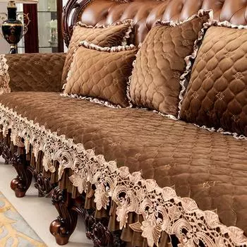 Фланелевой стеганый чехол для дивана в европейском стиле, осенне-зимний теплый диван, подушка, роскошное украшение для дома, гостиной, чехол 65x70cm 1pc хаки