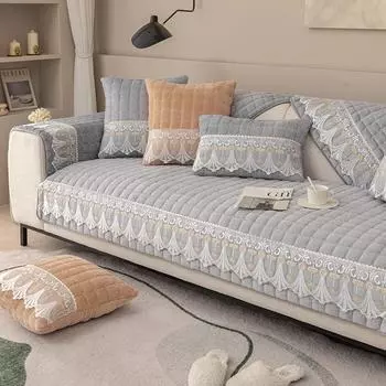 Фланелевый чехол для дивана, универсальный, клетчатый, плюшевый, нескользящий, утолщенный, чехол для дивана в гостиной, теплая кружевная подушка для дивана, подлокотник, полотенце для спинки 70x70cm 1pcs