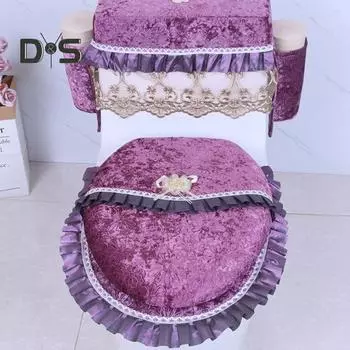 Фланелевый чехол для унитаза, ультра-плюшевый чехол для унитаза с боковыми карманами, кружевной отделкой, легкая установка, теплая моющаяся подушка для сиденья унитаза