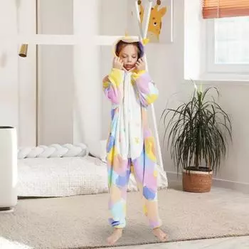 Фланелевый комбинезон для отдыха с эксклюзивной шапкой в виде животного, яркая цветная пижама с длинными рукавами и звездами S синий