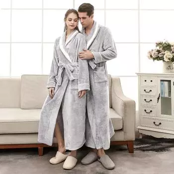 Фланелевый парный халат для женщин и мужчин, осень-зима, европейский стиль, домашняя одежда, удлиненная длина, коралловый бархатный халат XL