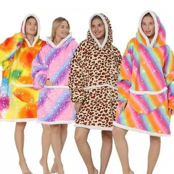 Фланелевый свитер с капюшоном из овчины: Уютное одеяло для телевизора и теплая пижама для отдыха на открытом воздухе One Size