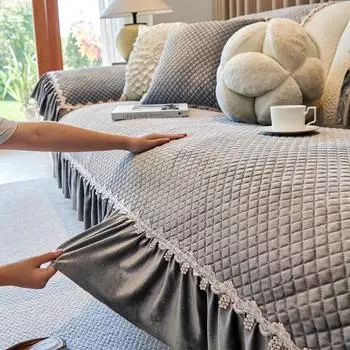 Flannel Sofa Cover Four Seasons Universal Sofa Cushion European Style Solid Color Sofa Cushion Hemline Non-Slip Couch Cushion 80x80cm 1pcs