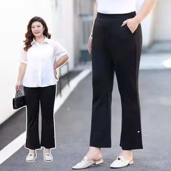 Flared Pants Spring and Autumn High-waisted Slimming Pants Mom s Pants Middle-aged Elastic Large-sized Casual Pants XL чёрный