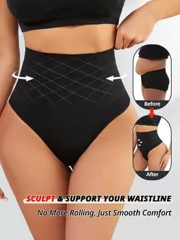 Flarixa 1 шт. Стринги с очень высокой талией, бесшовное моделирующее белье, низ, женские трусики, стринги, нижнее белье, контроль живота, двухслойное моделирующее белье S чёрный