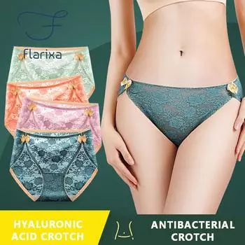Flarixa 3 шт. кружевные сексуальные бесшовные женские трусики со средней талией классические дышащие гиалуроновая кислота антибактериальные женские хлопковые трусы с промежностью