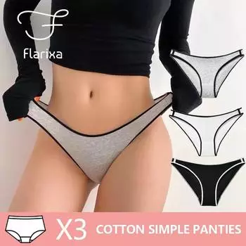 Flarixa, 3 шт., женские хлопковые трусы с низкой посадкой, простое мягкое сексуальное нижнее белье, женские трусы, однотонные трусики для девочек, M-XL M