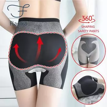 Flarixa 3D подтяжка бедер с высокой талией, бесшовные шорты из ледяного шелка для живота, корректирующее белье, женские теплые антибактериальные женские защитные шорты M чёрный