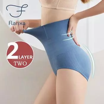 Flarixa бесшовные трусики для женщин, двухслойные брюки с сильным животом, высокая талия, подтяжка бедер, корректирующие фигуру, утягивающие хлопковые трусы