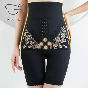 Flarixa Бесшовные женские боксеры с высокой талией, корректирующие фигуру, полые дышащие трусики, утягивающее нижнее белье, шорты для управления животом M бежевый