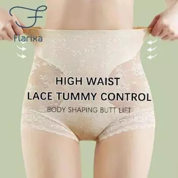 Flarixa бесшовные женские кружевные трусы с высокой талией корректирующие трусики для похудения нижнее белье с контролем живота дышащие сетчатые трусы тонкие