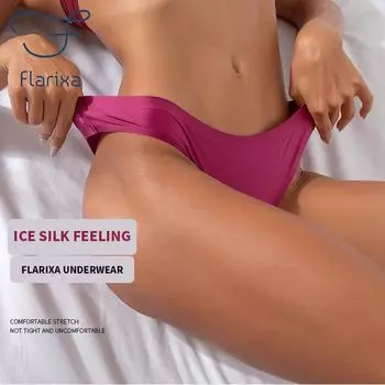 Flarixa, бесшовные женские трусики большого размера из ледяного шелка, дышащее нижнее белье, стринги с низкой талией, XXXL, бразильские трусики, сексуальное женское белье M чёрный