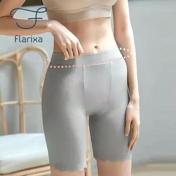 Flarixa, боксеры из ледяного шелка с высокой талией, бесшовные трусы, высокоэластичные женские шорты-комбинации XL бежевый