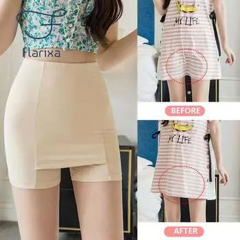 Flarixa Ice Silk Высокая талия защитные брюки-боксеры женские тонкие обтягивающие женские летние шорты двухслойные бесшовные юбки-шорты L чёрный