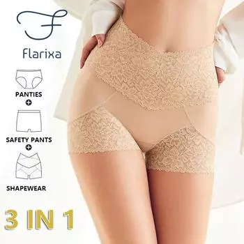 Flarixa, кружевные, с высокой талией, на плоской подошве, защитные брюки на животе, бесшовные женские трусики с подтяжкой бедер, большие размеры, шорты с тонкой талией, женское нижнее белье