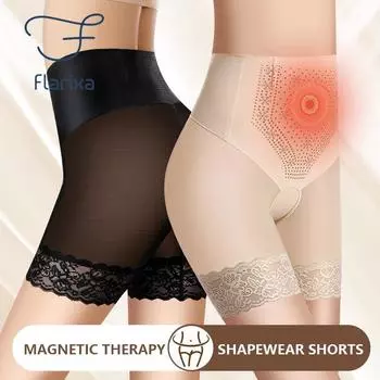 Flarixa, кружевные трусы с высокой талией и подтяжкой бедер, бесшовные трусики на плоской подошве, женские корсеты, сексуальные сетчатые тонкие боксеры, шелковые защитные шорты с промежностью M чёрный