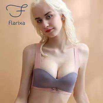 Flarixa, латексное нижнее белье, бесшовное женское нижнее белье больших размеров, невидимый спортивный бюстгальтер с эффектом пуш-ап без косточек, сексуальное нижнее белье с низким вырезом5XL M фиолетовый