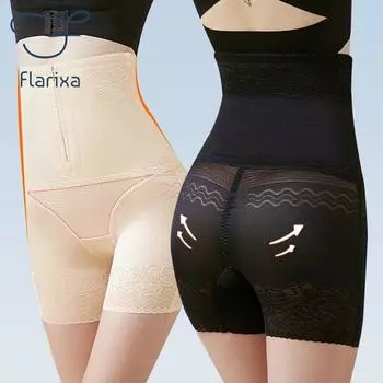 Flarixa невидимая молния, высокая талия, плоские трусики для контроля живота, нижнее белье для похудения, дышащее кружевное нижнее белье для похудения S чёрный