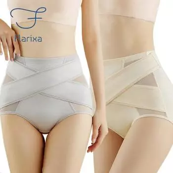 Flarixa, нижнее белье с высокой талией для контроля живота, бесшовное корректирующее белье, женские трусы, тонкие трусики на лето M бежевый